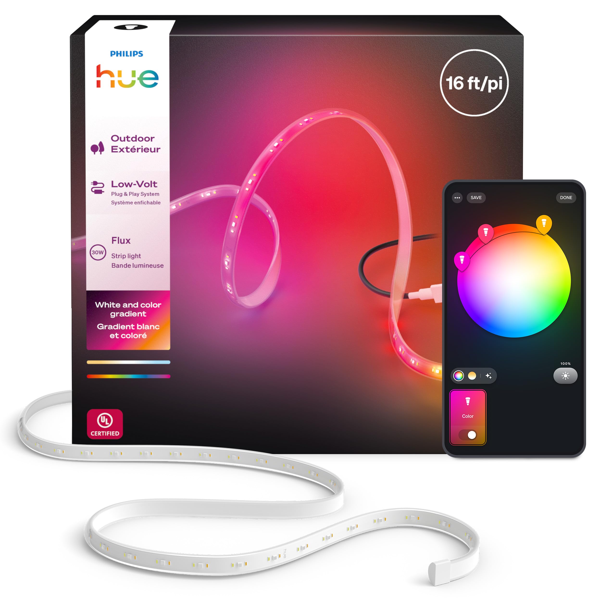 Philips Hue Color 806lm 3個セット Amazon.com: Philips Hue Flux Outdoor 16-Foot Multicolor LED Strip
